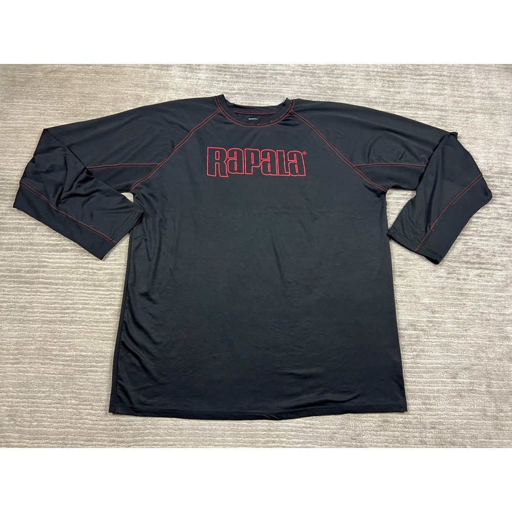 Rapala Performance Shirt Mens 3XL Black Long Sleeve Fishing Raglan Red Stitch